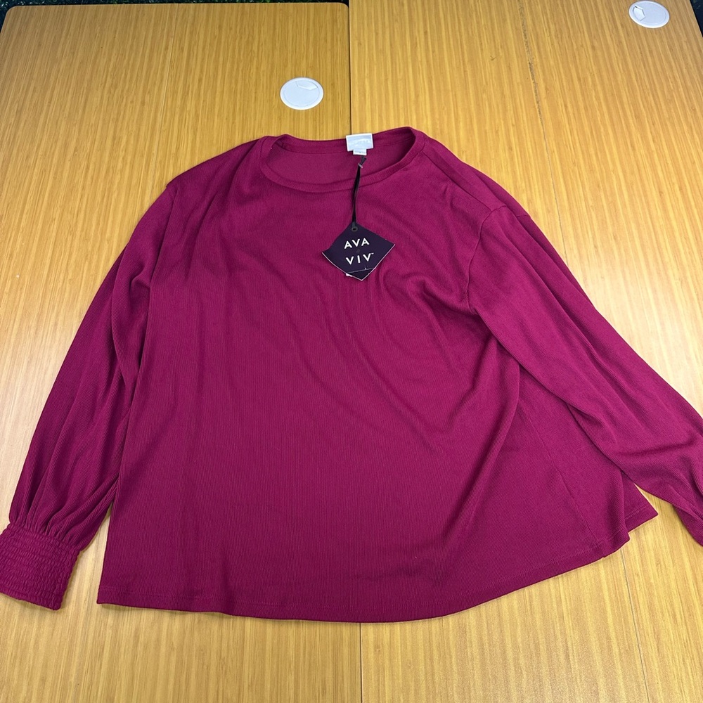 WOMEN'S PLUS SIZE SMOCKED CUFF SWEATSHIRT- AVA&VIV ROSE X - NEW W/TAGS